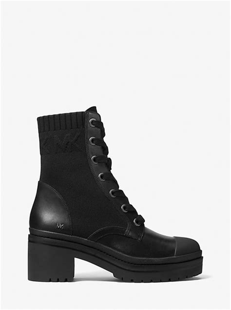 michael kors brea stretch-knit and leather combat boot|Boots Michael Kors .